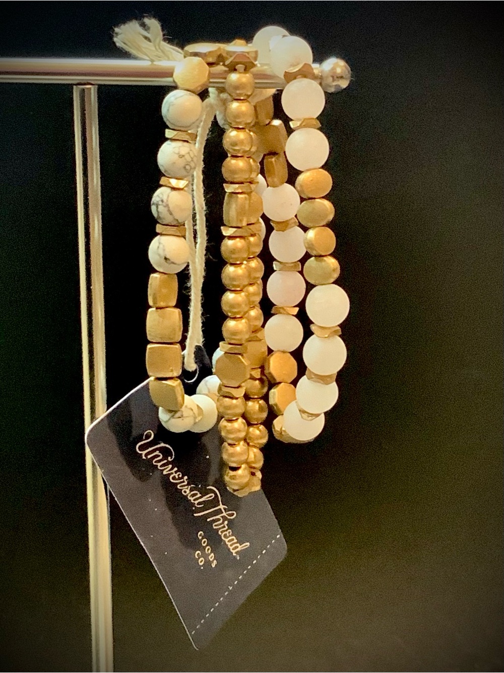 Universal Thread Gold and White Mixed Bead Stack Bracelets